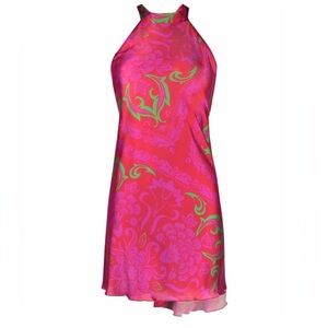 Pinko Hot Pink & Lime Floral Print Mini Dress Quarab Abito Medium